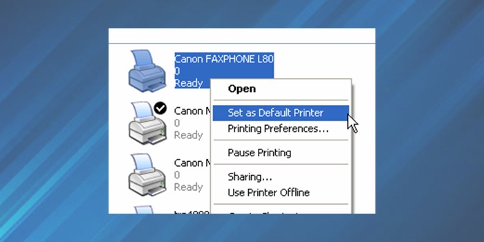 mark Canon Printer as the default