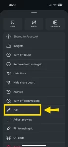 From the drop-down menu, you will see the Edit option. Click on it. 