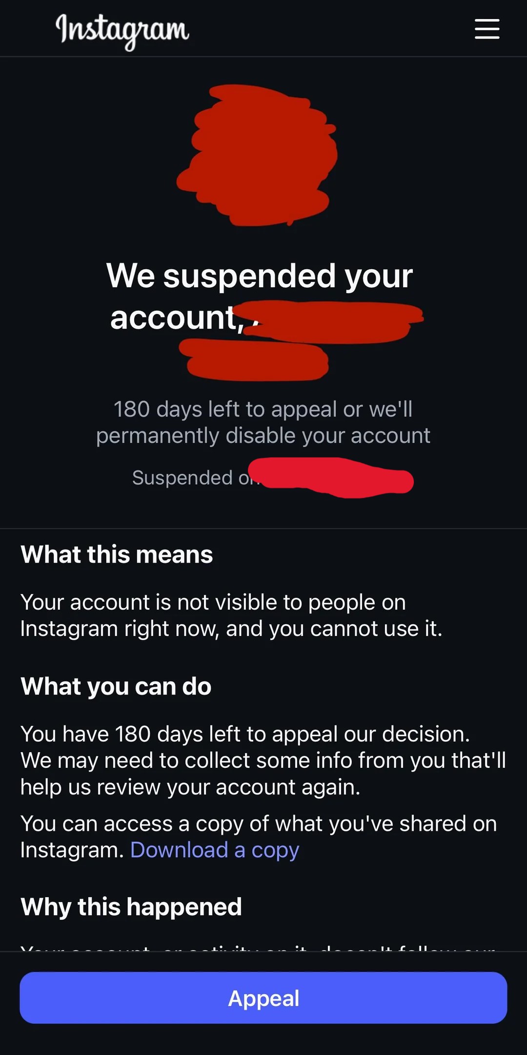 Instagram appeal for suspended account 