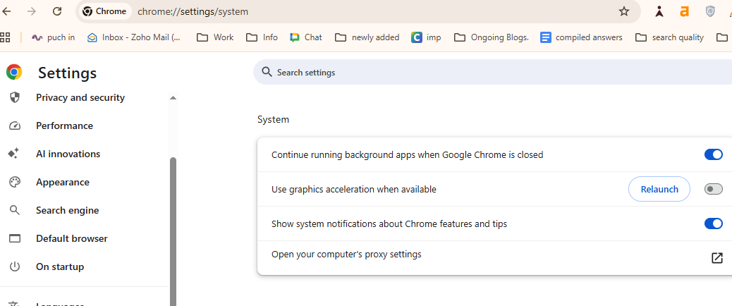 Steps to disable hardware acceleration in Chrome settings to fix Canva loading issues