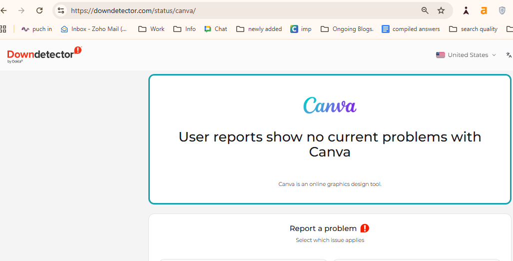 Canva not loading in Chrome troubleshooting guide showing Downdetector status
