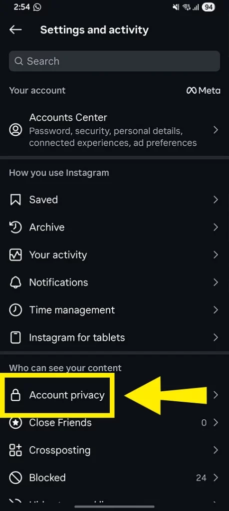 Screenshot showing step 2 of fixing missing Instagram Live option by tapping the hamburger menu in the top right corner