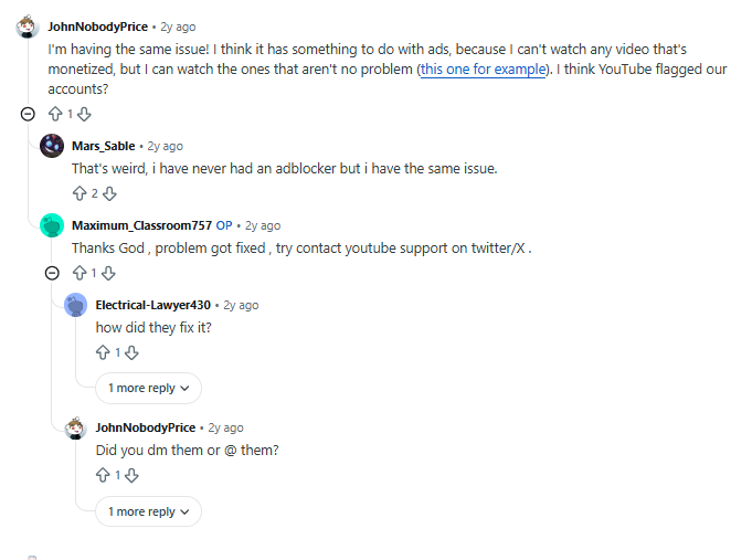 Users sharing their views and complaints about experiencing a YouTube playback error on Android.
