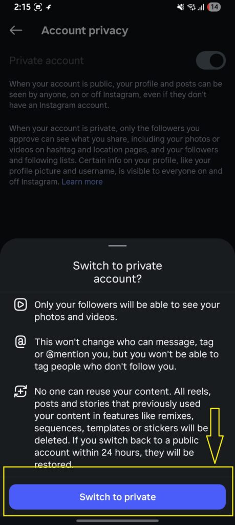 Tap Switch to Private